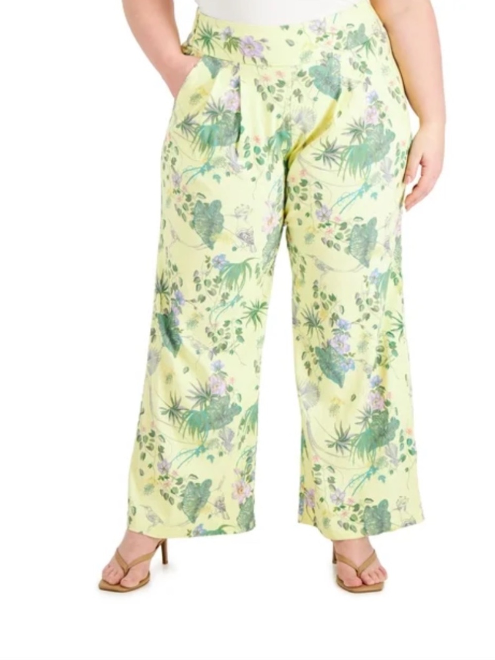INC International Concepts Yellow Floral Print High Waisted Wide Leg Pants